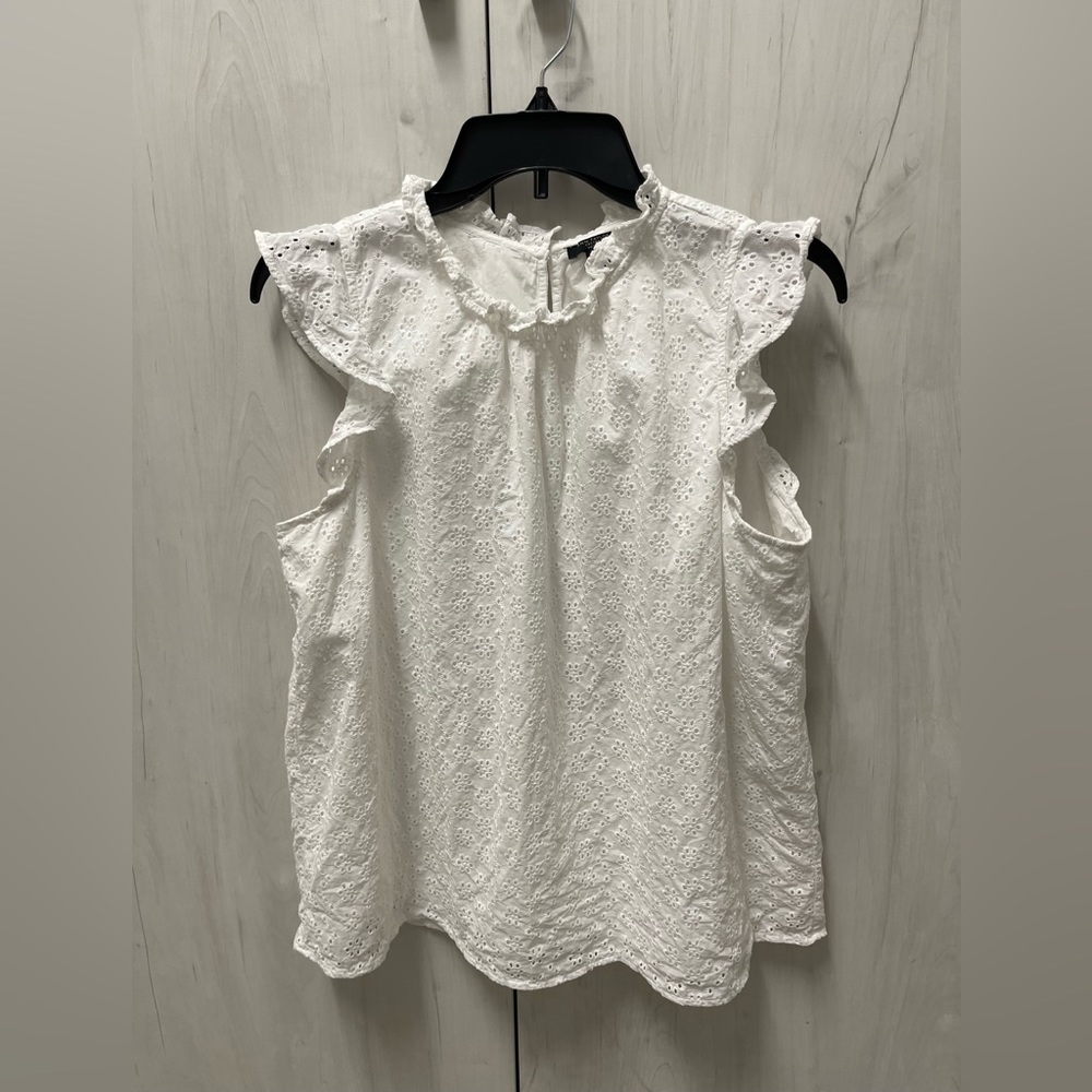 Ann Taylor Factory White Sleeveless Eyelet Blouse, Large Petite